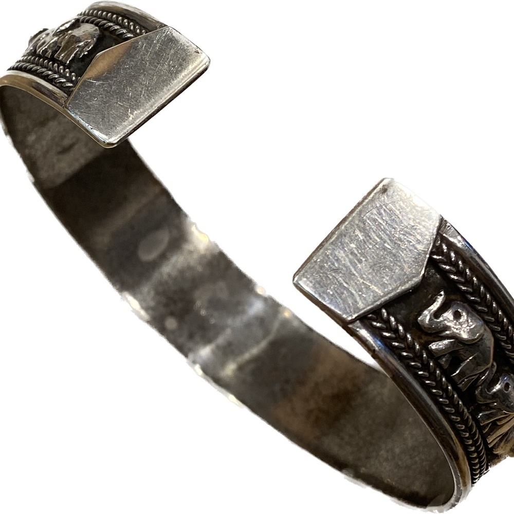Vintage Sterling 925 elephant pave cuff bracelet Bali 80s good luck trunks up - Picture 6 of 10